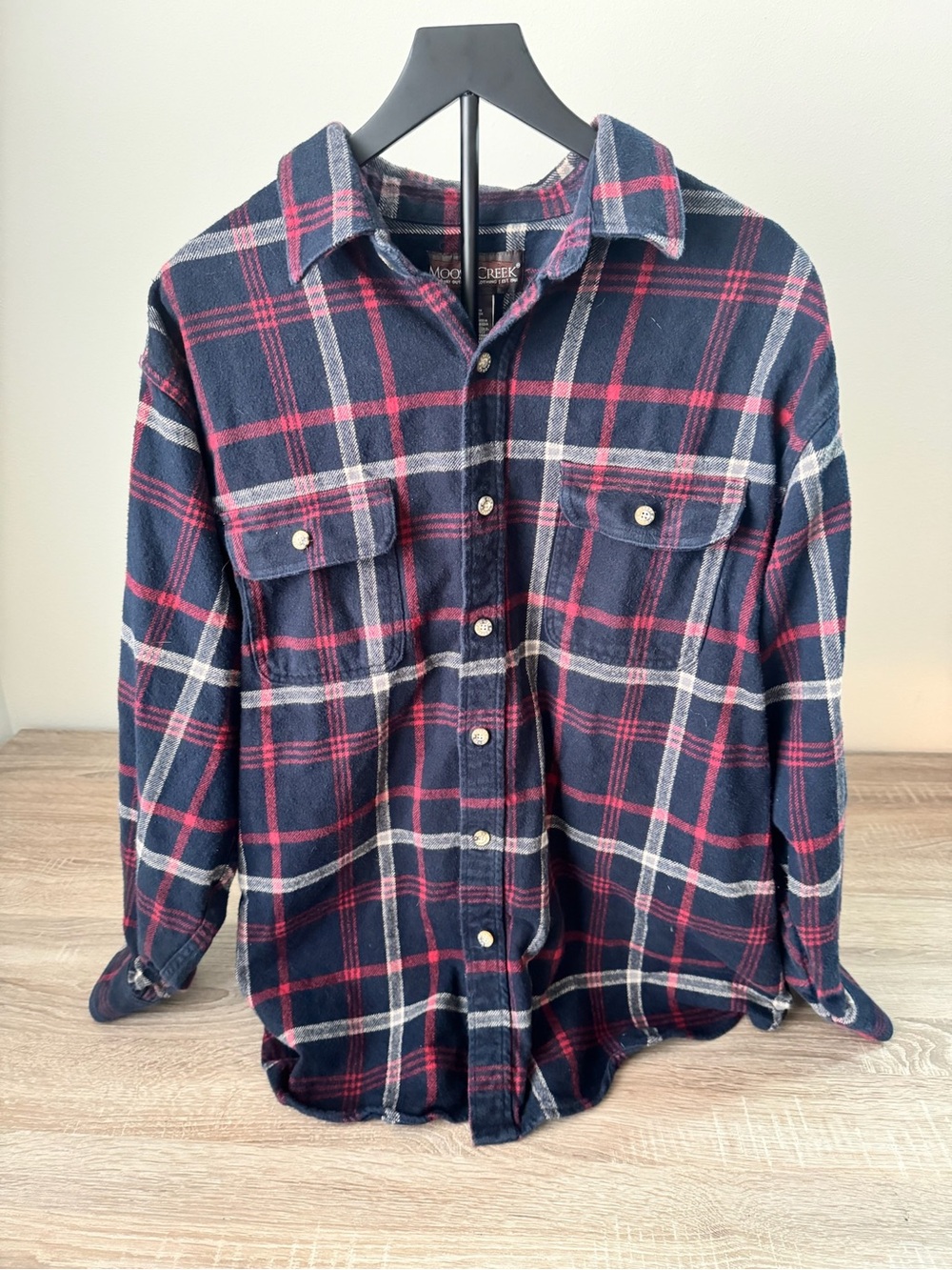 Moose Creek Plaid Flannel Shirt Mens XXL Blue Red Button Up Heavy Cotton
